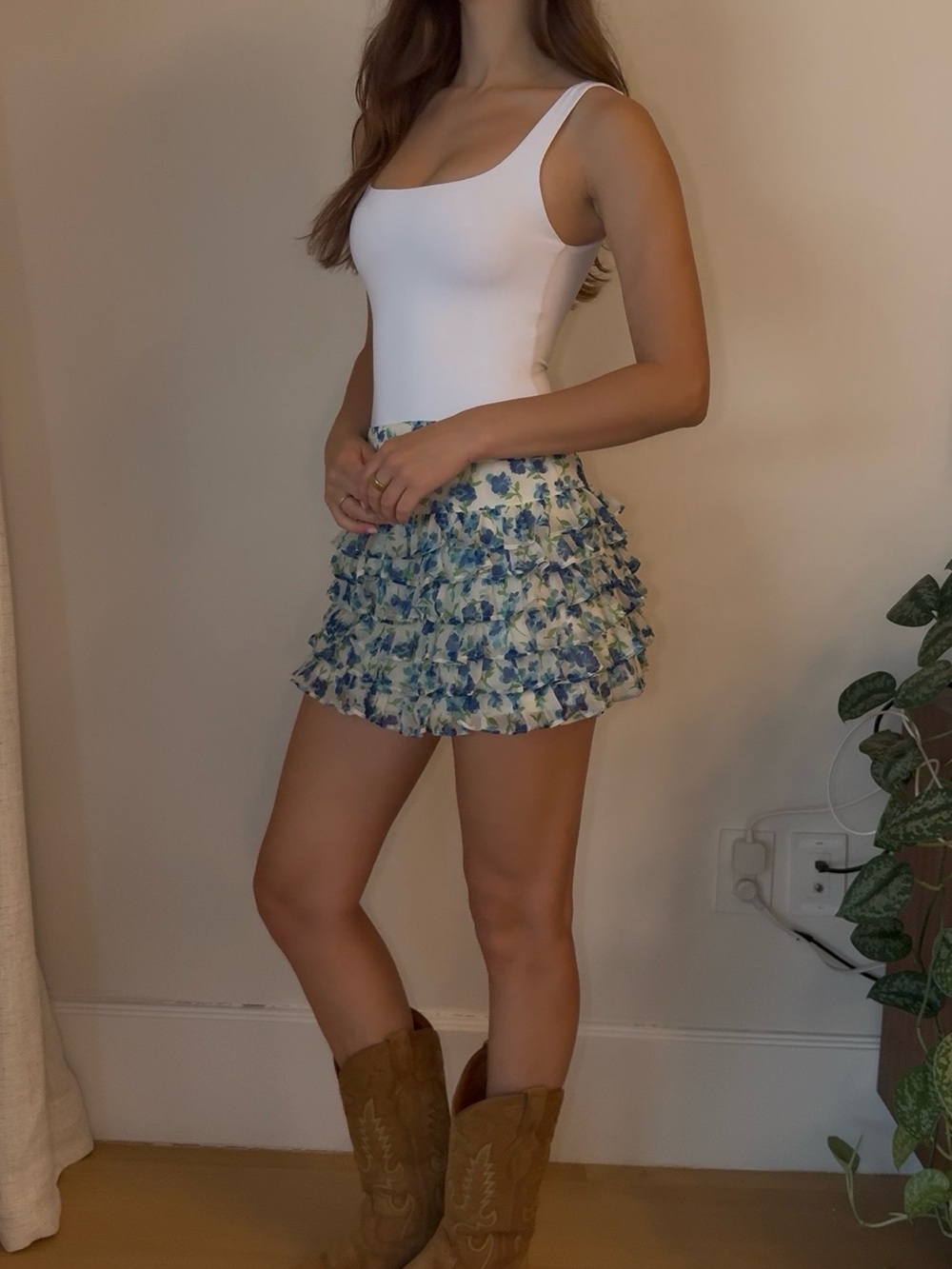 Blue Floral Ruffle Mini Skirt - Picture 2 of 3